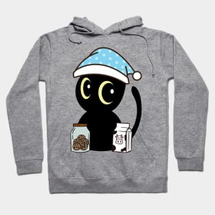 Funny black cat is having a midnight snack Hoodie